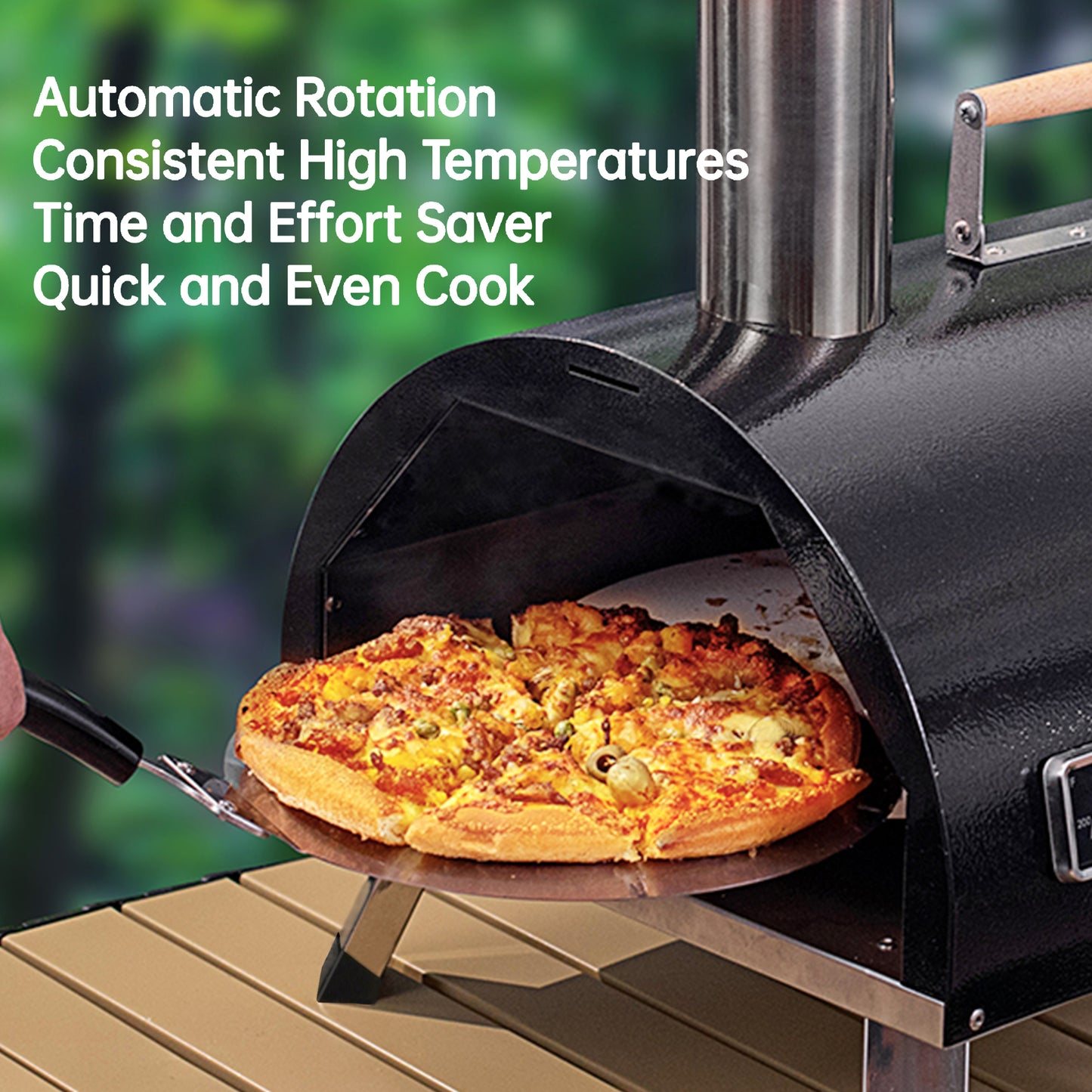 Black Pizza Oven Outdoor 12" Automatic Rotatable Pizza Ovens Portable Stainless Steel Wood Fired Pizza Oven Pizza Maker