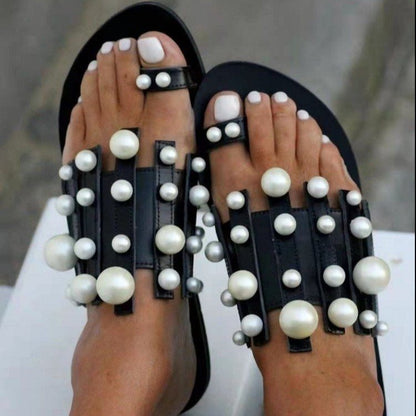 Beach toe set pearl flat sandals for women's shoes