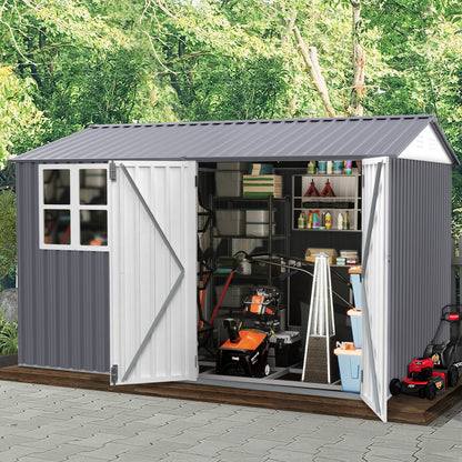 8X10FT Outdoor Storage Shed with Thickened Galvanized Steel with Sloped Roof & Double Lockable Door