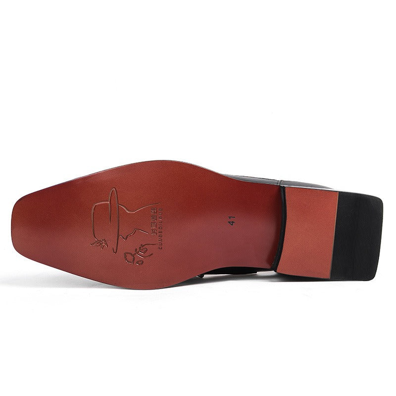 Men's square headed cowhide slippers with a stylish hollow back without a heel hollowed out leather slippers