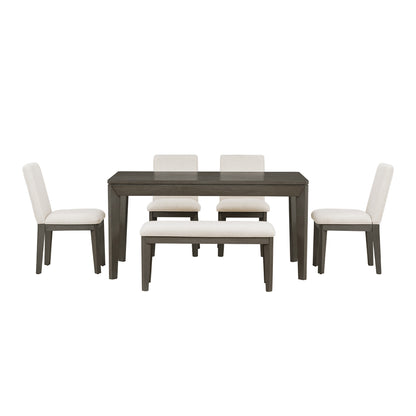 TOPMAX 6-Piece Dining Table Set with Upholstered Dining Chairs and Bench Farmhouse Style Tapered Legs Dark Gray+Beige