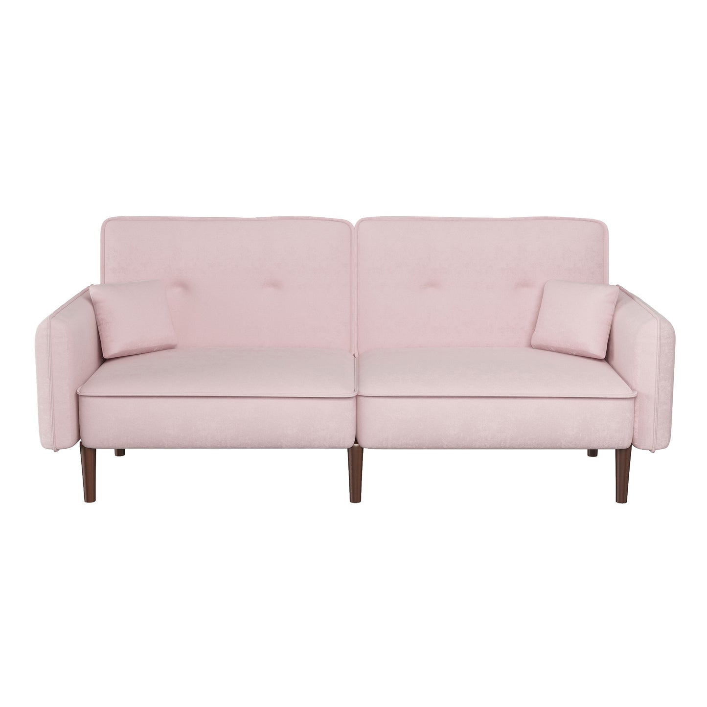 Convertible Sofa Bed with Wood Legs in Velvet(Pink)