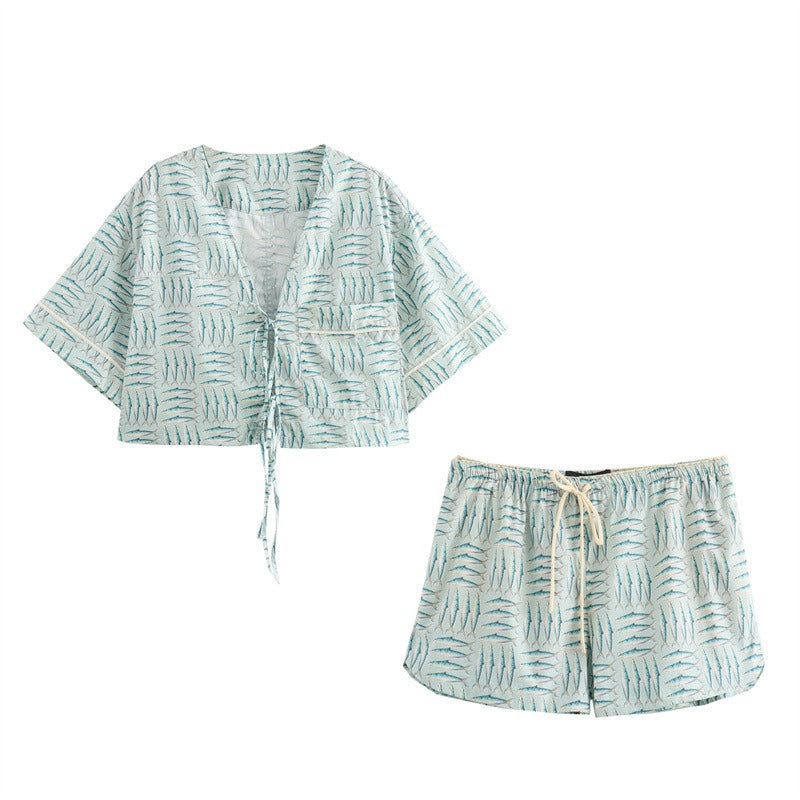 V-neck tie up short shirt tie up shorts set