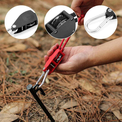 Camping Tent Tie Down Rope Tightener Fastening Pulley Ratchet Hangers Awning Rope Hook Canopy Buckle Rope Tightening Straps Tool