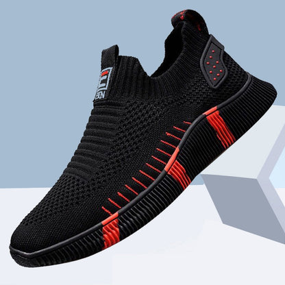 Slip-on sneakers with lace-up front casual men's shoes soft sole flying fabric breathable