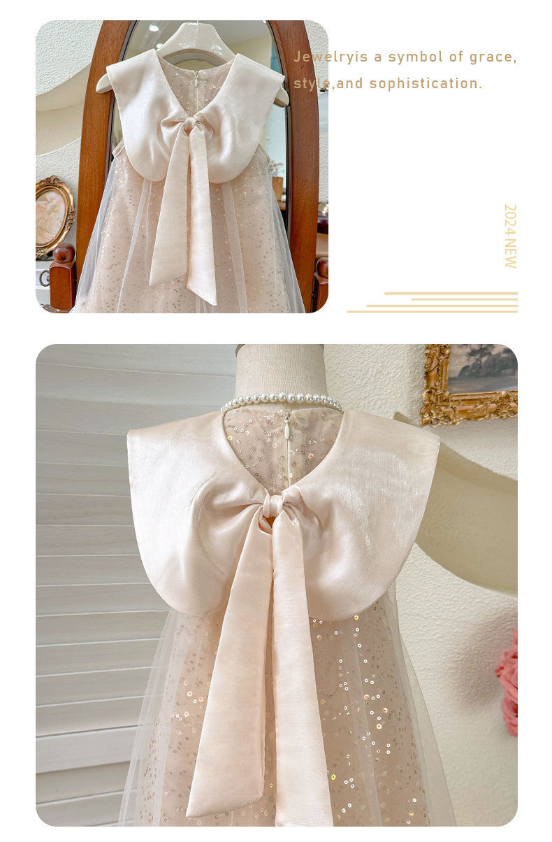 Girls Lapel Bow Dress