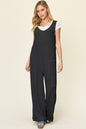 Double Take Full Size Texture Sleeveless Wide Leg Jumpsuit