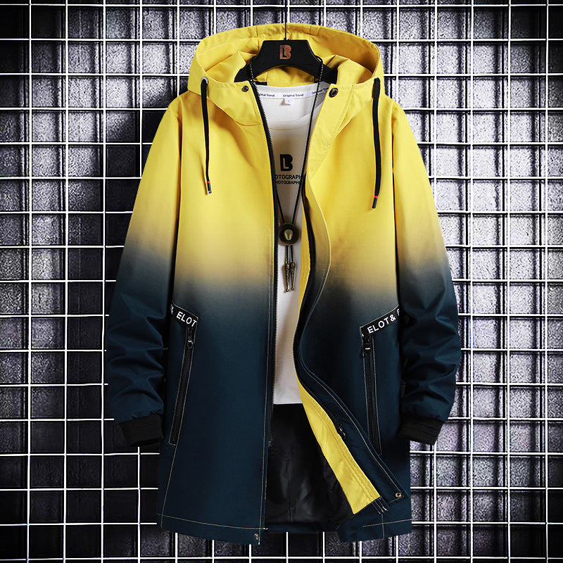 Spring And Autumn Trendy Men's Clothing All-matching Hooded Trench Coat