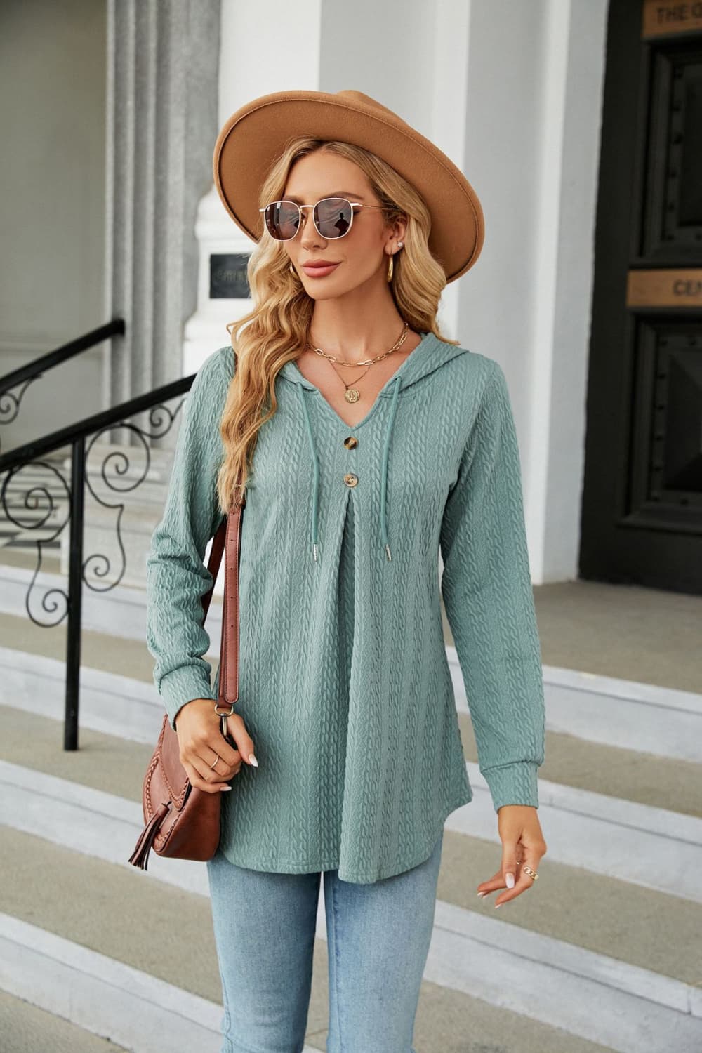 Long Sleeve Hooded Blouse