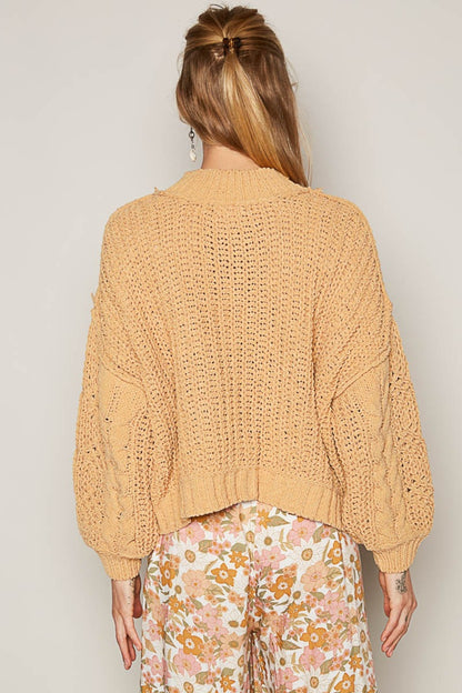 POL Mock Neck Cable Knit Sweater