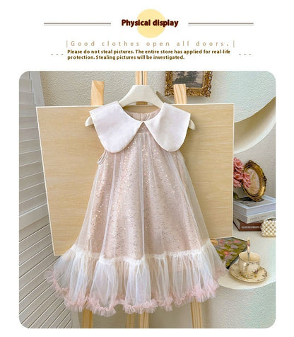 Girls Lapel Bow Dress