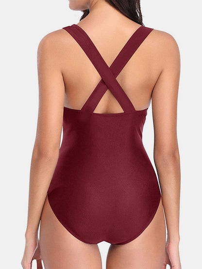 Crisscross Plunge Wide Strap One-Piece Swimwear