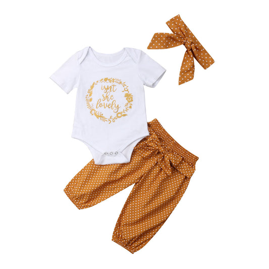 Female Baby Suit Summer Letters Short-sleeved Romper Polka Dots