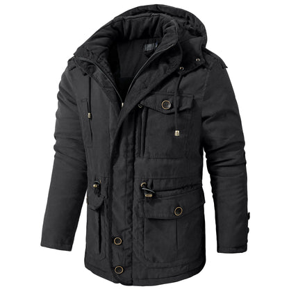 Men's Plus Size Mid-length Fleece-lined Thickened Cotton-padded Coat